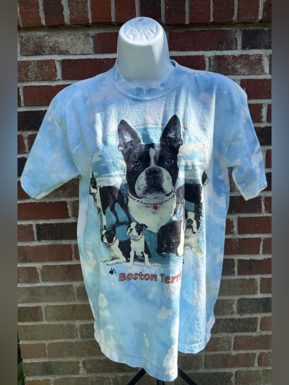 NWOT- Boston Terrier - Light Blue Tie-Dye Graphic Tee